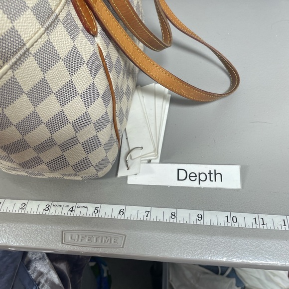 Louis Vuitton Purse Damier Azur Totally PM Tote Bag Tan Leather Straps Canvas - Picture 13 of 16